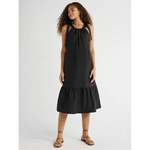 Free Assembly Women's Tie‎ Shoulder Tiered Midi Dress Black Size Medium